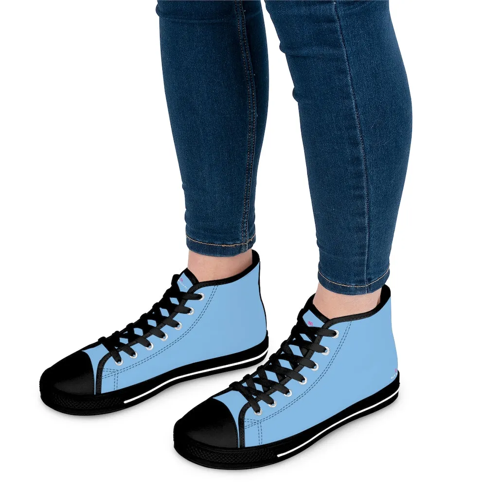 Light Blue Ladies' High Tops, Solid Color Best Women's High Top Sneakers Canvas Tennis Shoes