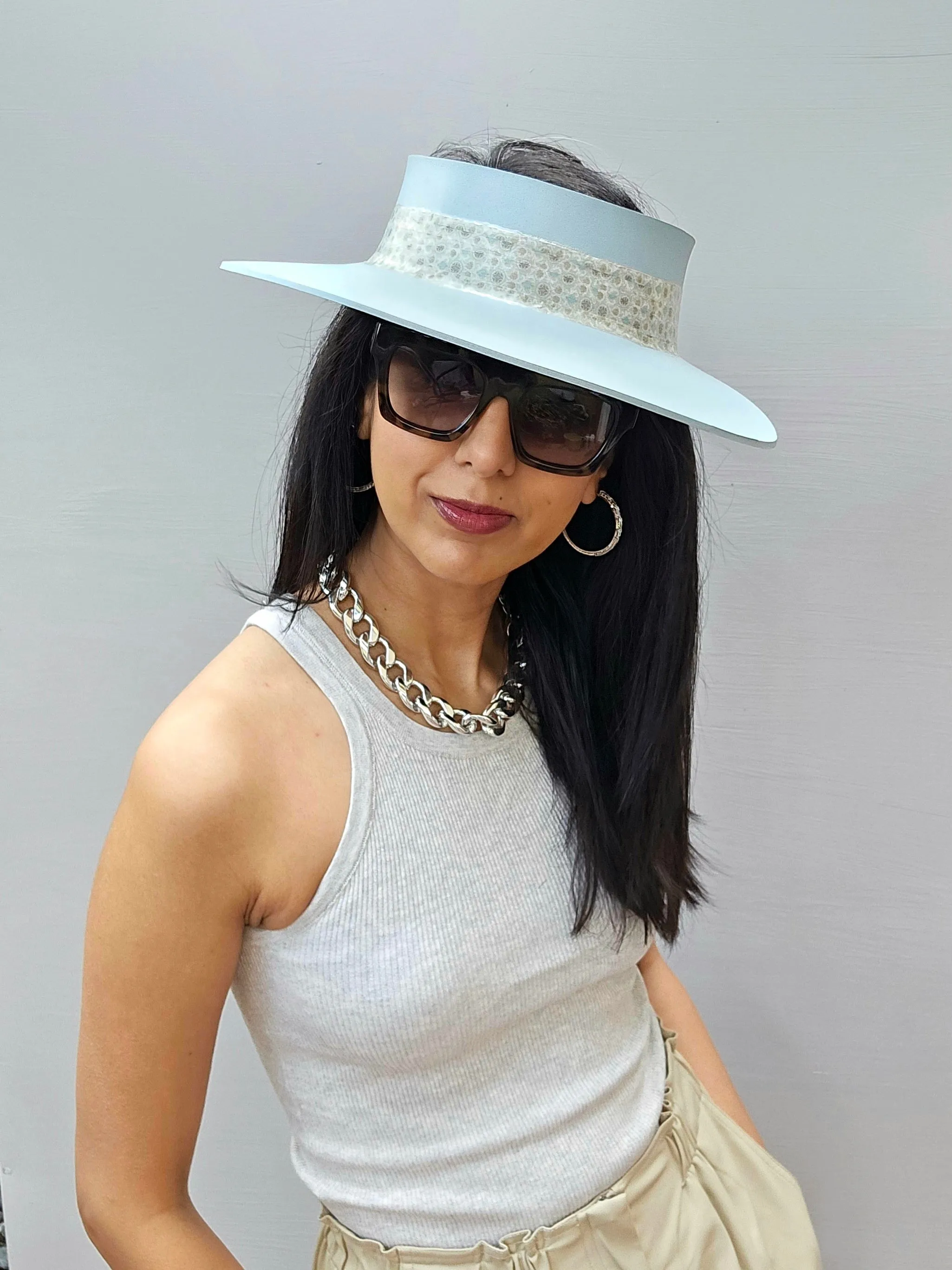 Light Blue "LadyEVA" Visor Hat with Delicate Printed Band