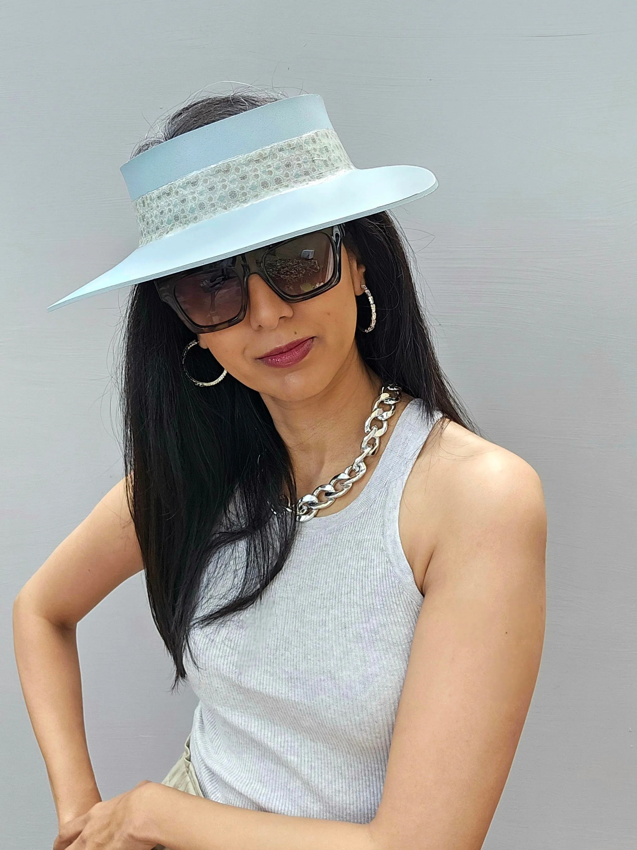 Light Blue "LadyEVA" Visor Hat with Delicate Printed Band