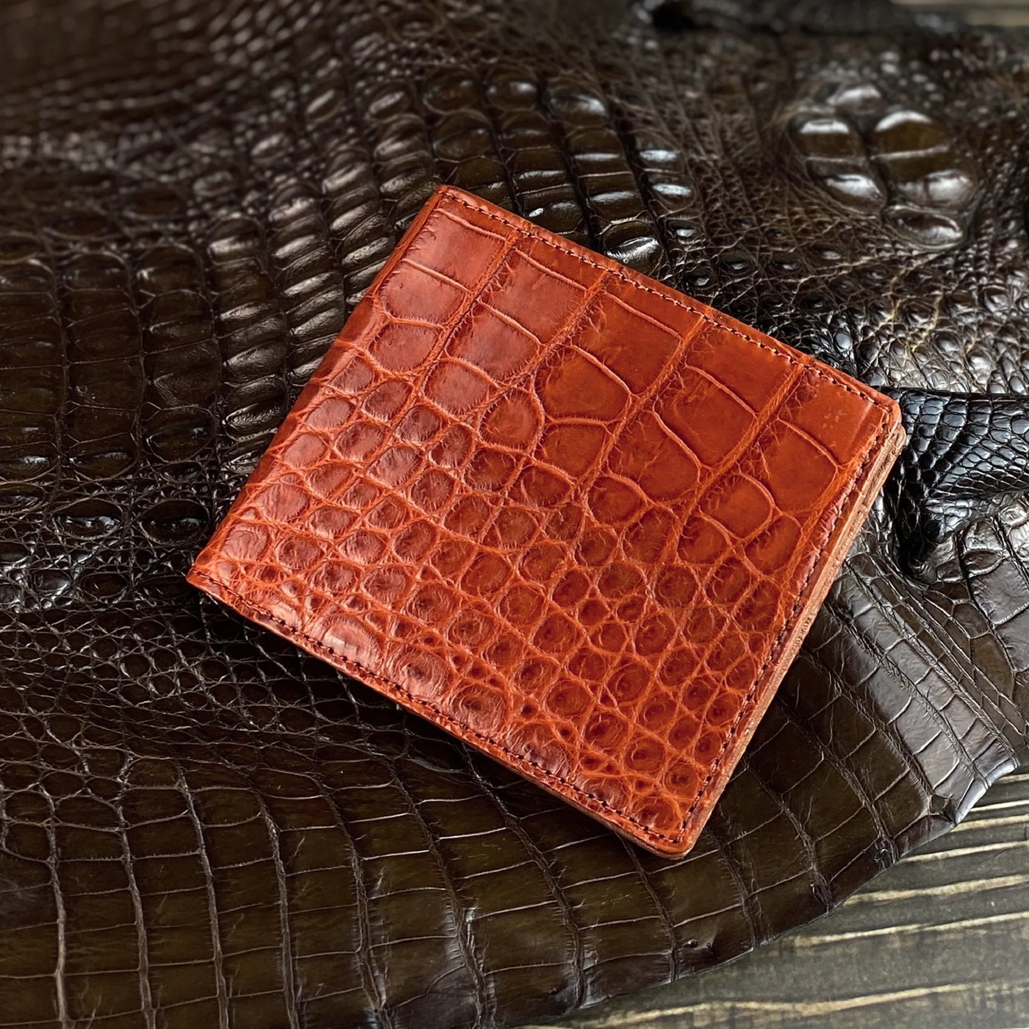 Light Brown Alligator Belly Leather Bifold Wallet for Men RFID Blocking | VINAM-30