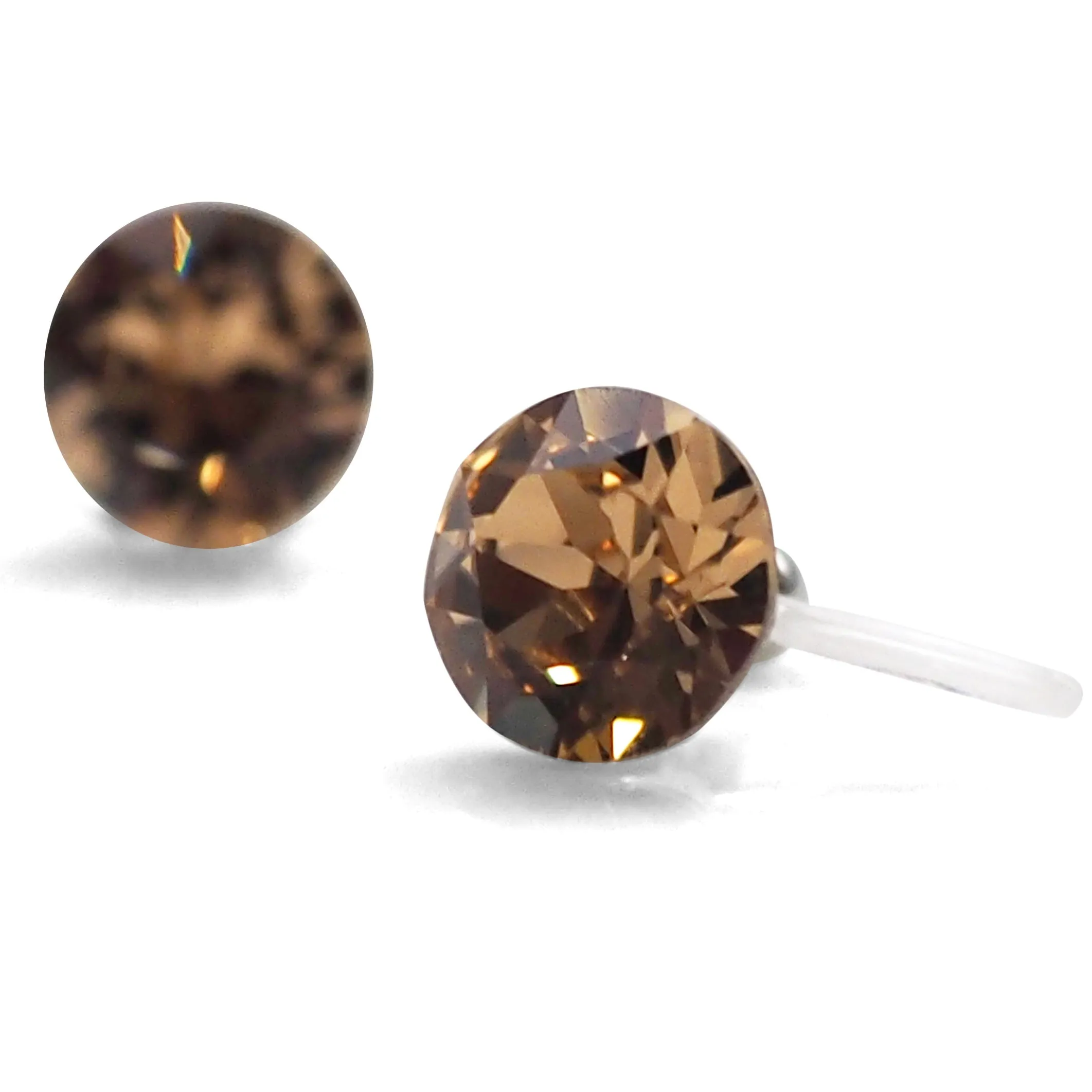 light brown topaz Swarovski crystal invisible clip on stud earrings