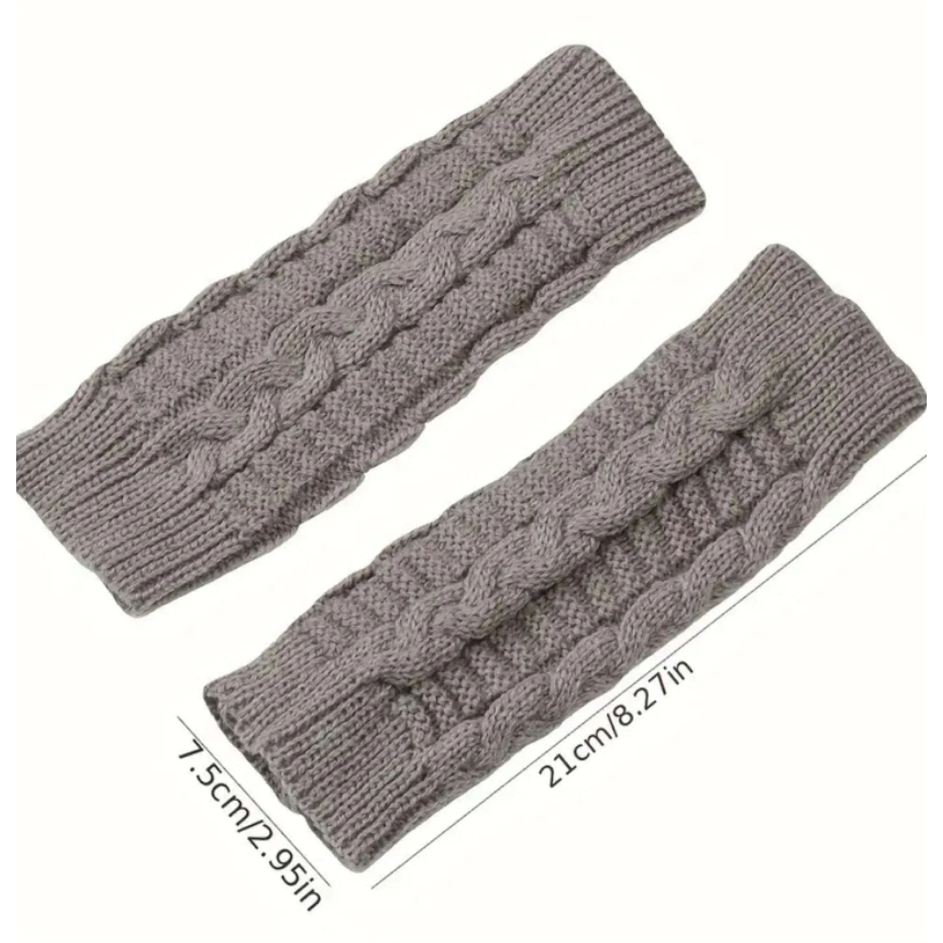 Light Gray Cable Knit Fingerless Gloves