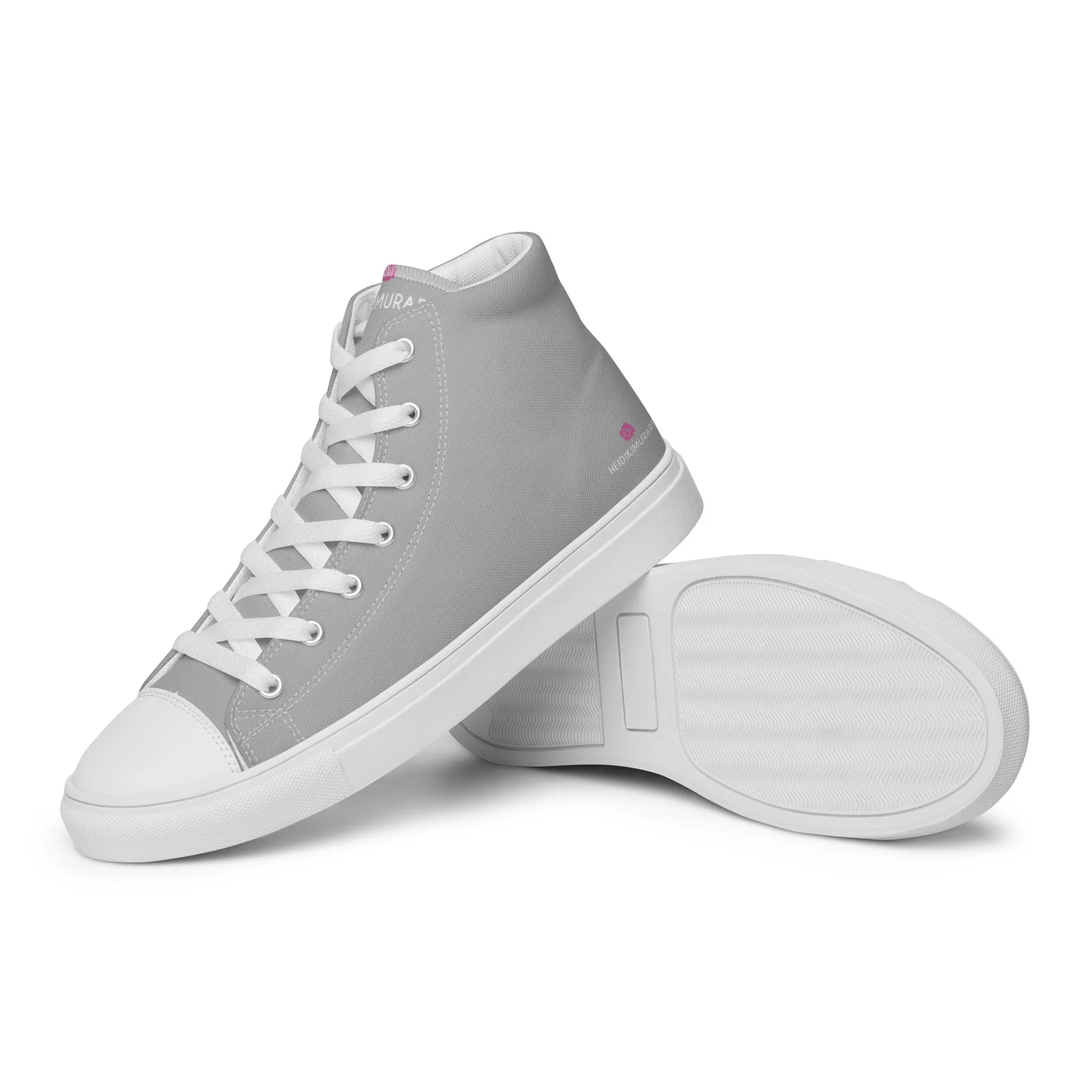 Light Grey Color Men's High Tops, Solid Light Grey Color Men’s High Top Canvas Sneaker Shoes (US Size: 5-13)