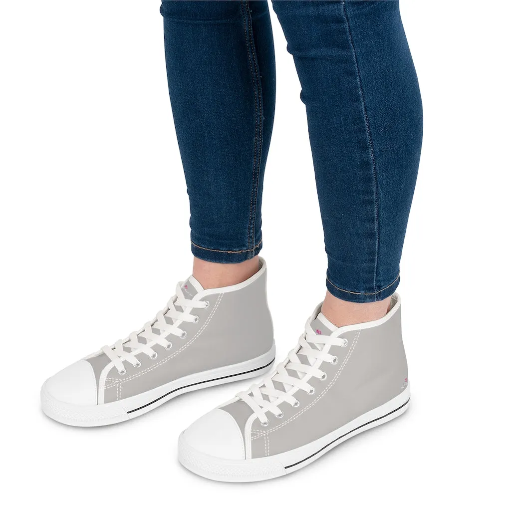 Light Grey Ladies' High Tops, Solid Color Best Women's High Top Sneakers Fashion Tennis Shoes