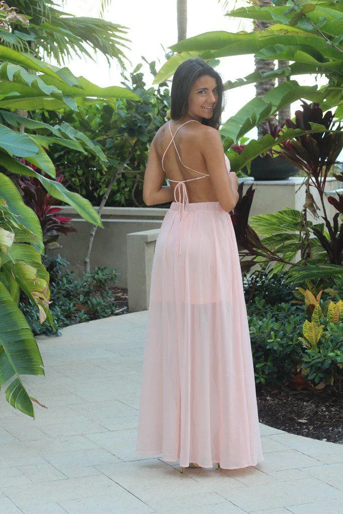 Light Pink Lace Maxi Dress