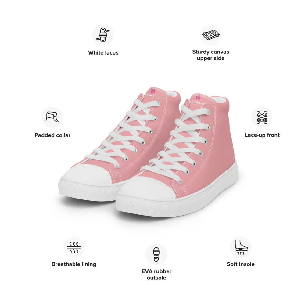 Light Pink Men's Sneakers, Modern Minimalist Best Solid Color Canvas High Top Shoes For Men