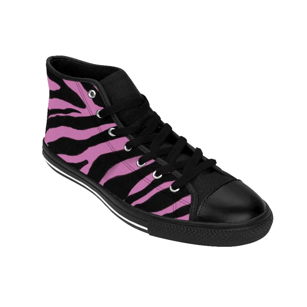 Light Pink Zebra Mens Sneakers, Zebra Striped Animal Print Men's Classic Sneakers Running Fashion Canvas High Top Shoes