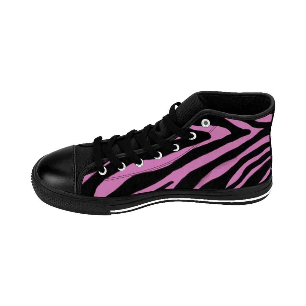 Light Pink Zebra Mens Sneakers, Zebra Striped Animal Print Men's Classic Sneakers Running Fashion Canvas High Top Shoes