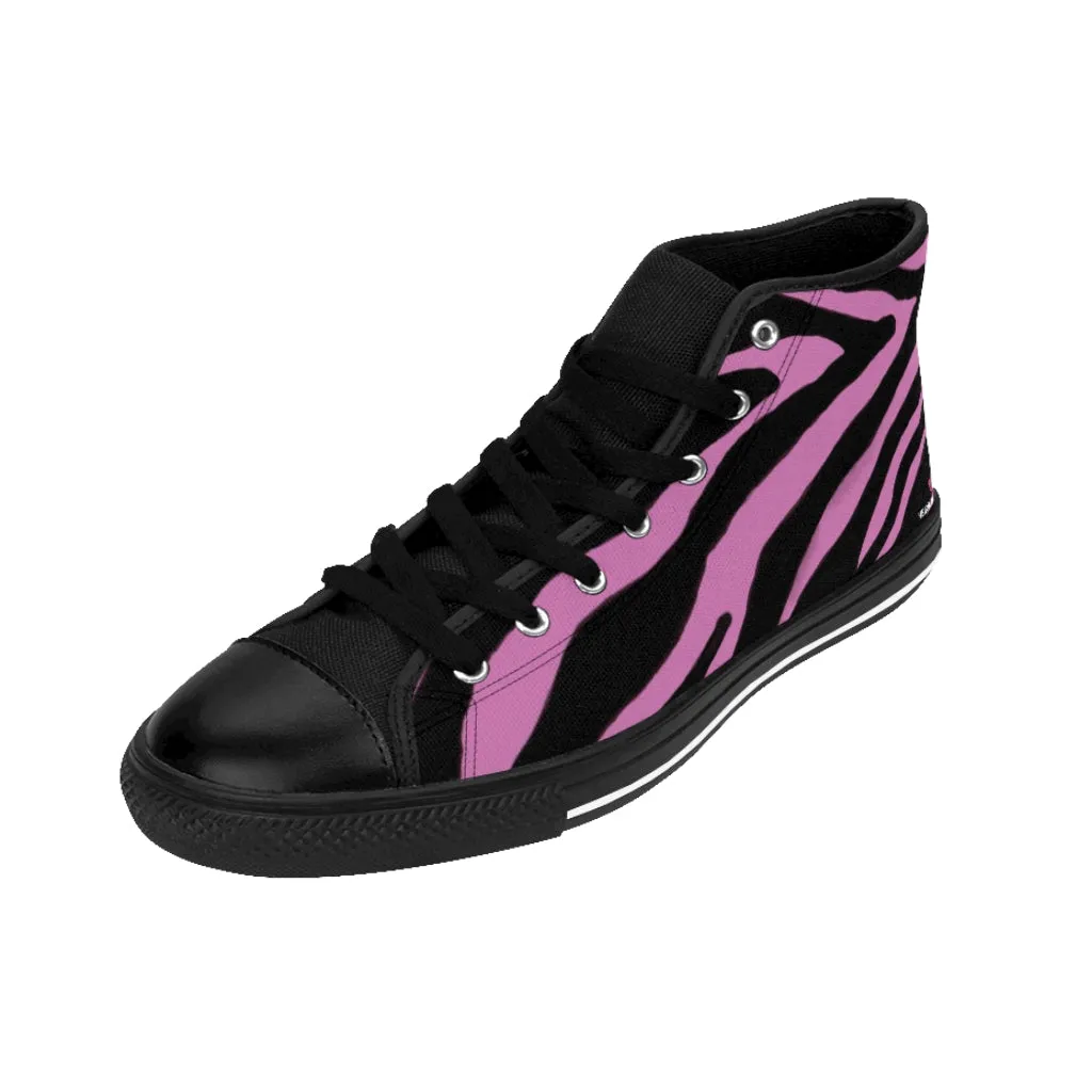 Light Pink Zebra Mens Sneakers, Zebra Striped Animal Print Men's Classic Sneakers Running Fashion Canvas High Top Shoes