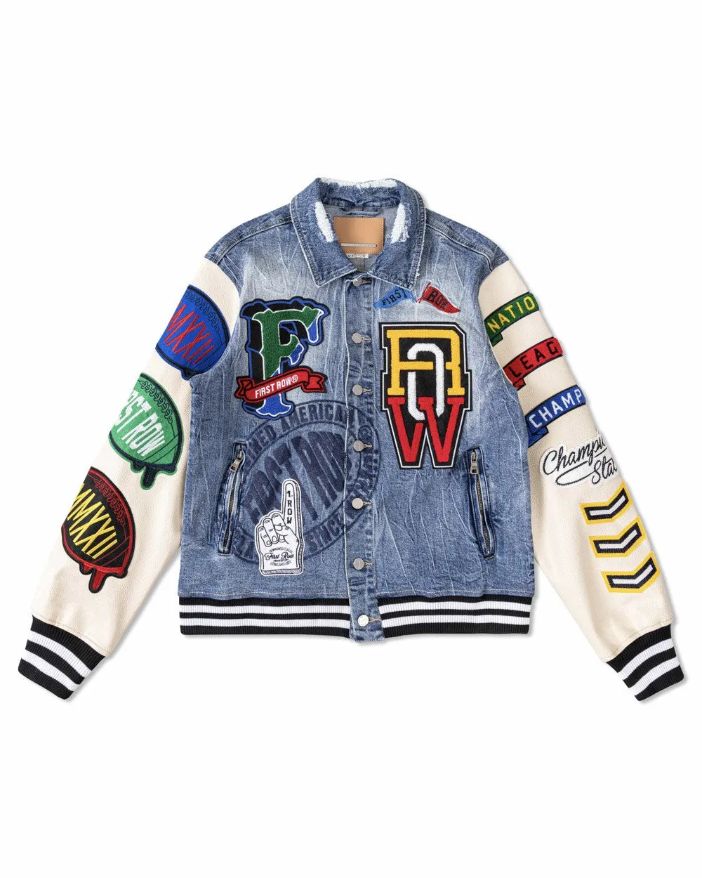 Light Stone Tint Multi Patches Varsity Denim Jacket