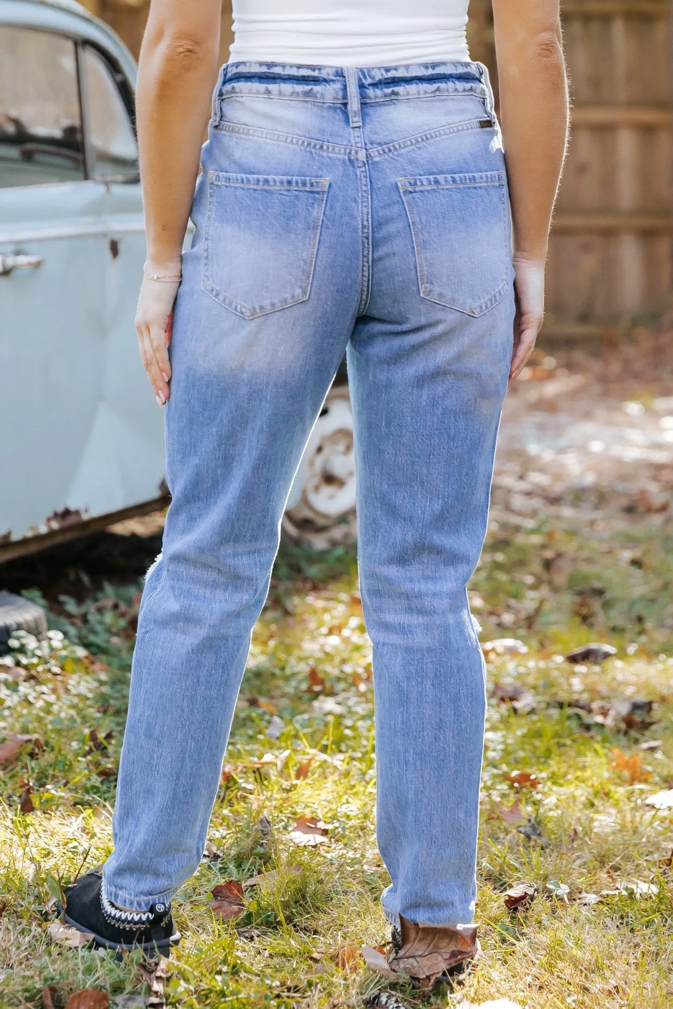 Light Wash High Rise Distressed Mom Jeans