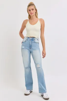 Light Wash Super High Rise Distressed Dad Jeans