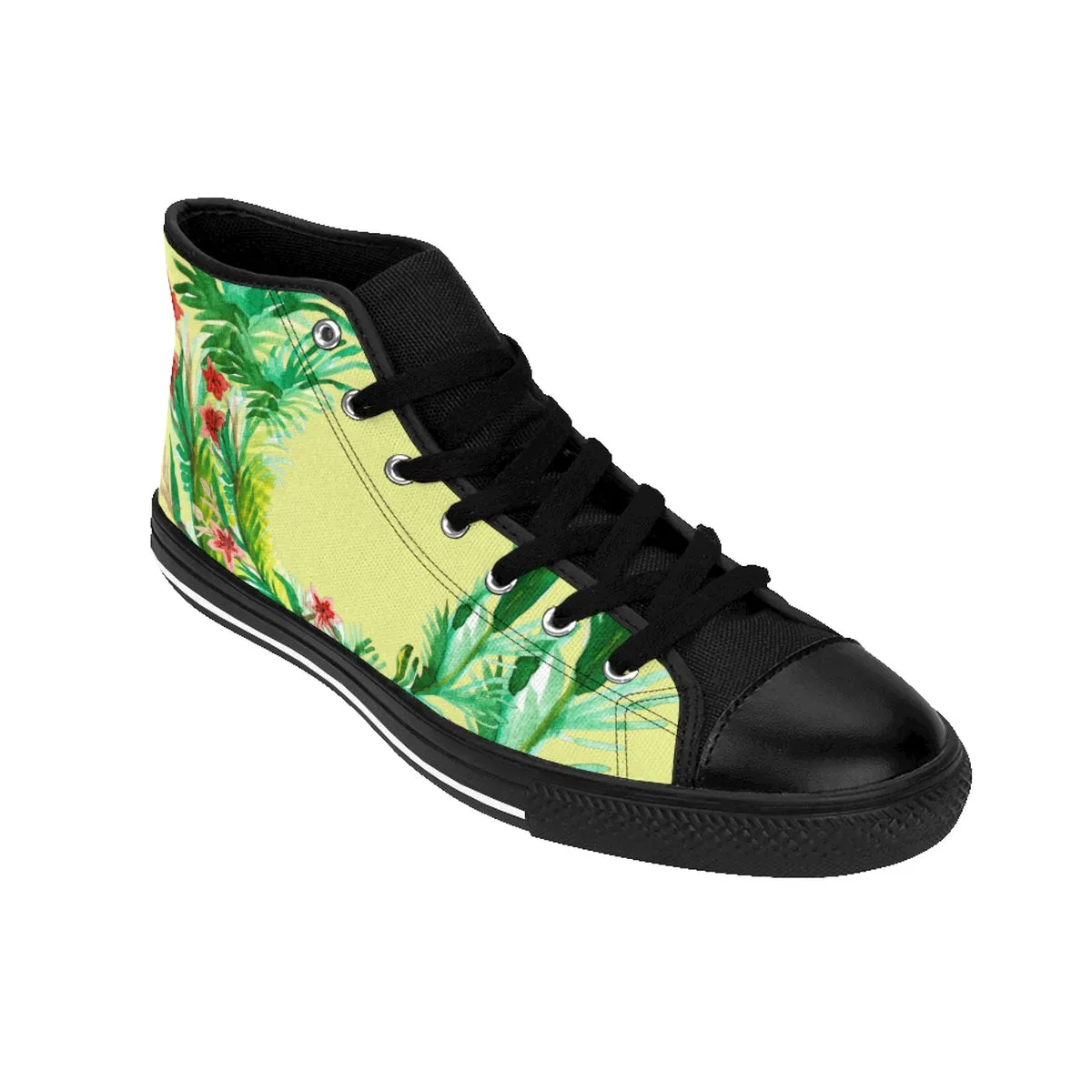 Light Yellow Floral Men's Sneakers, Red Floral Print High-top Sneakers Running Tennis Shoes