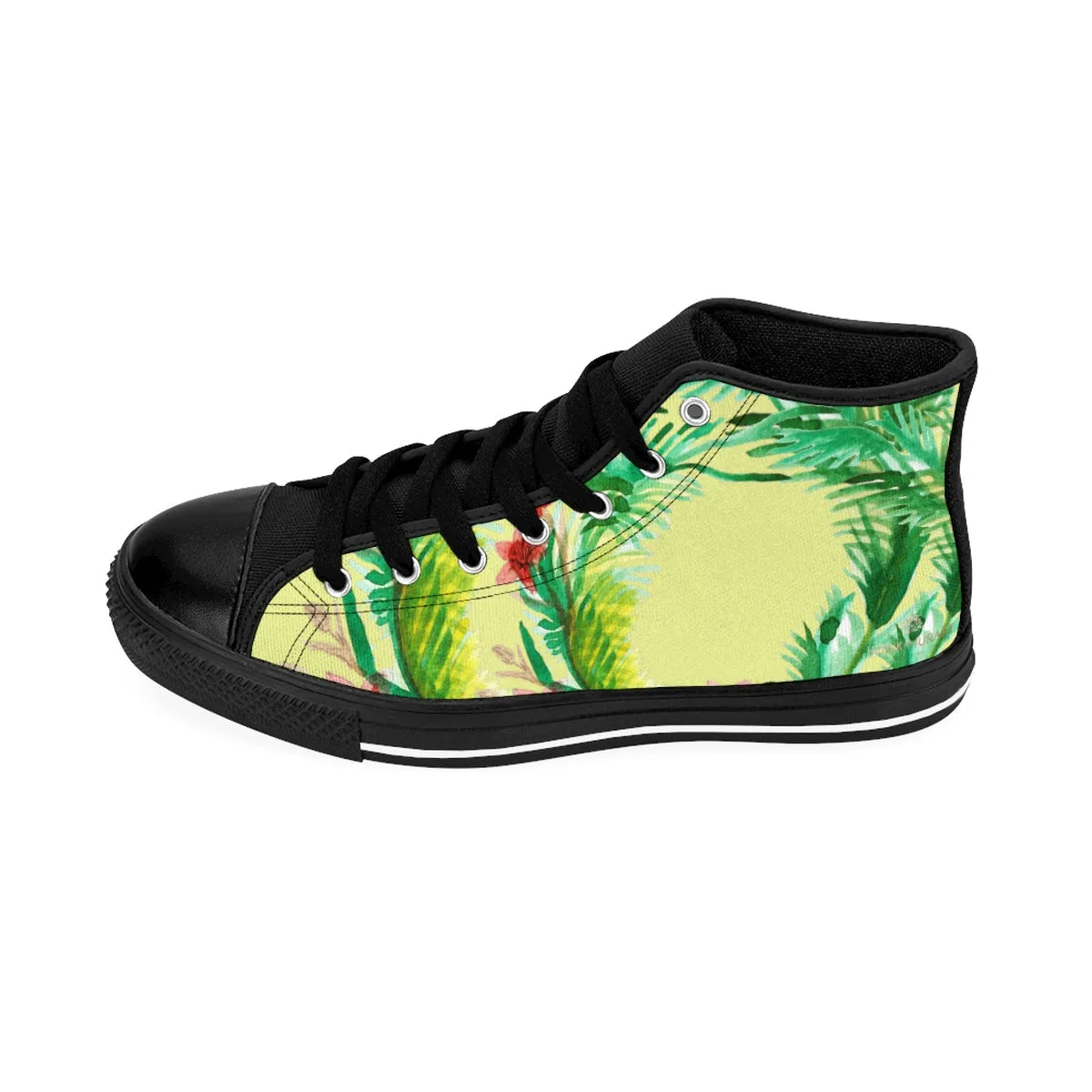 Light Yellow Floral Men's Sneakers, Red Floral Print High-top Sneakers Running Tennis Shoes