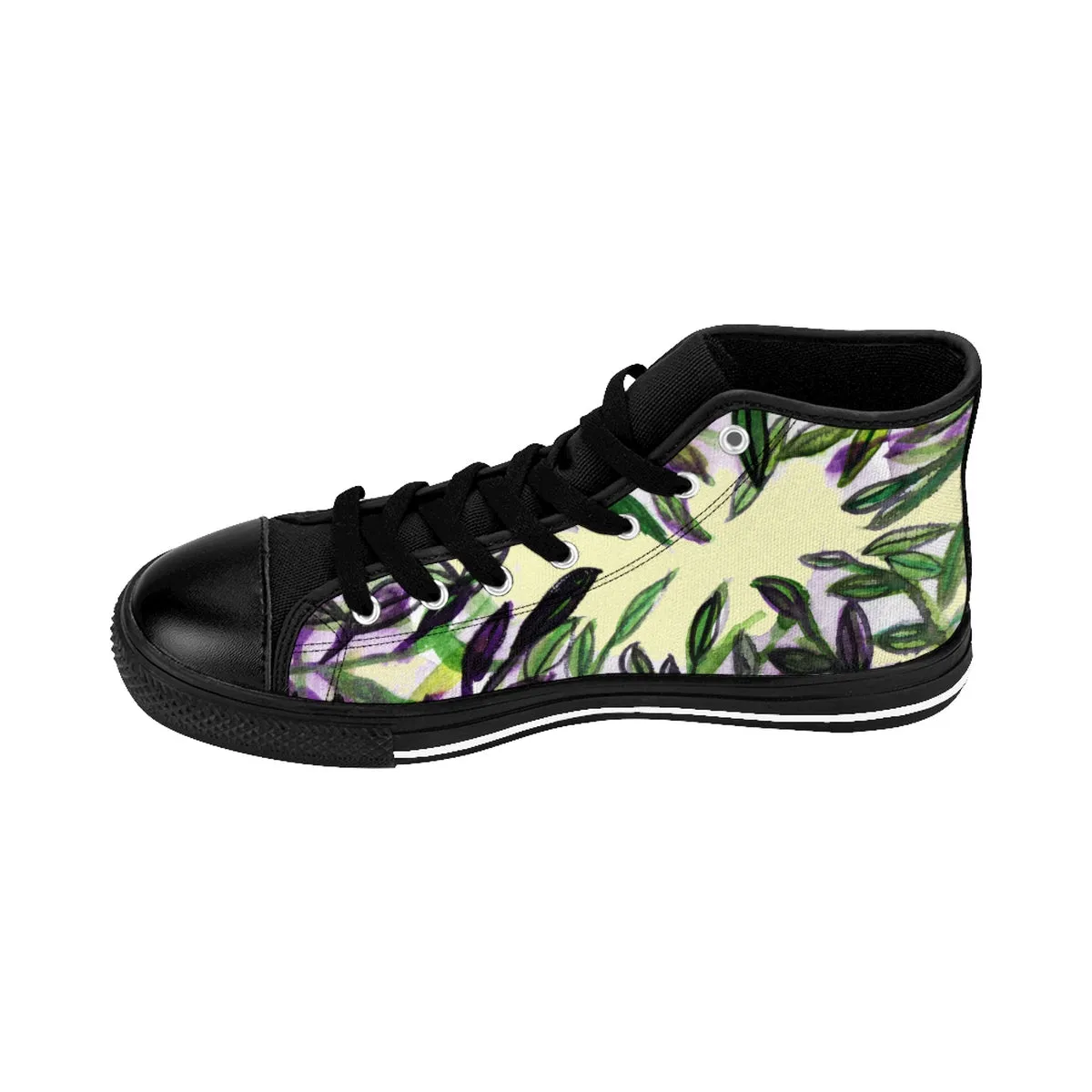 Light Yellow Tropical Men's Sneakers, Green Tropical Leaf Print High-top Sneakers Tennis Shoes