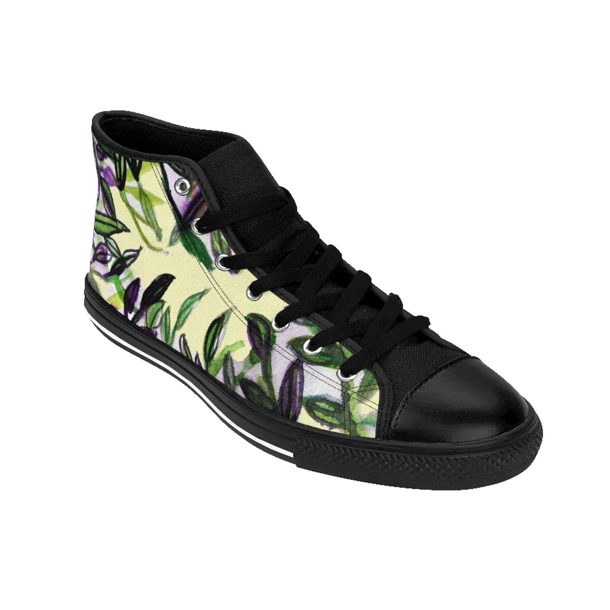 Light Yellow Tropical Men's Sneakers, Green Tropical Leaf Print High-top Sneakers Tennis Shoes