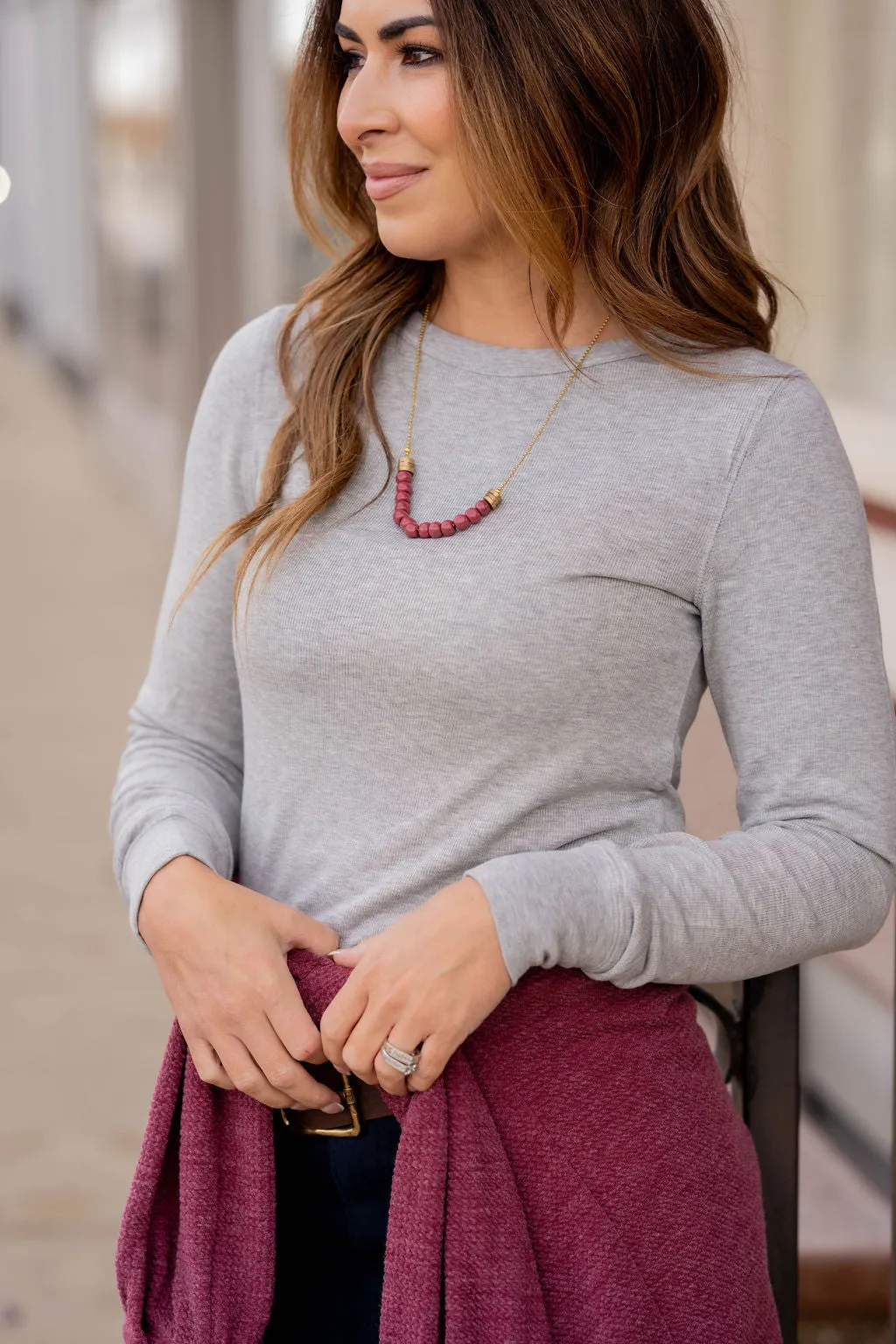 Lightly Ribbed Simple Long Sleeve Tee