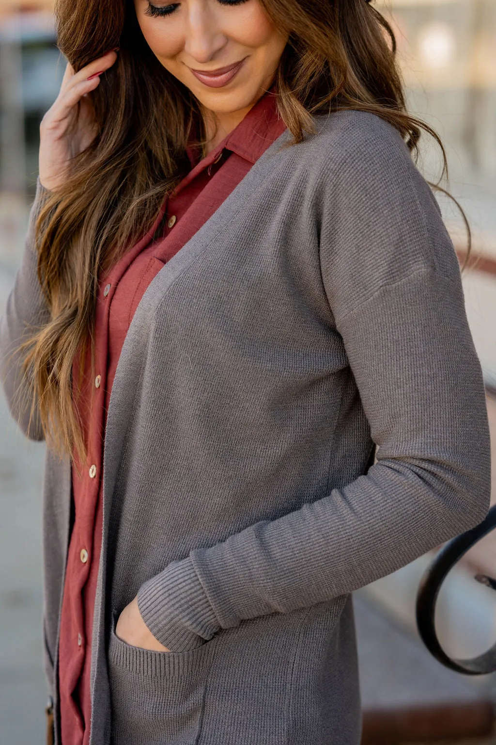 Lightweight Waffled Pocket Cardigan