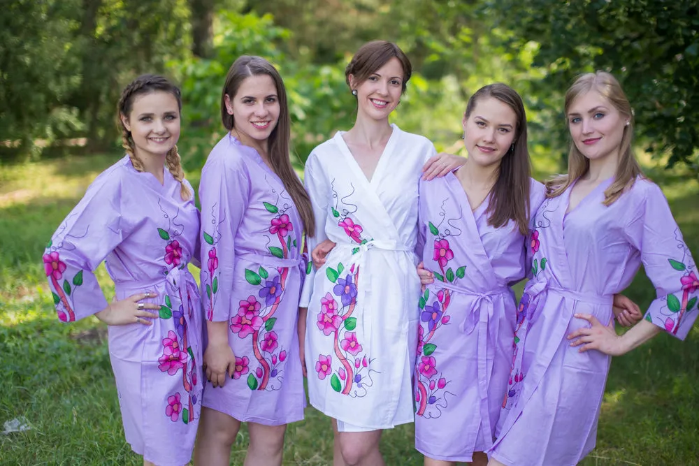 Lilac Swirly Floral Vine Pattern Bridesmaids Robes