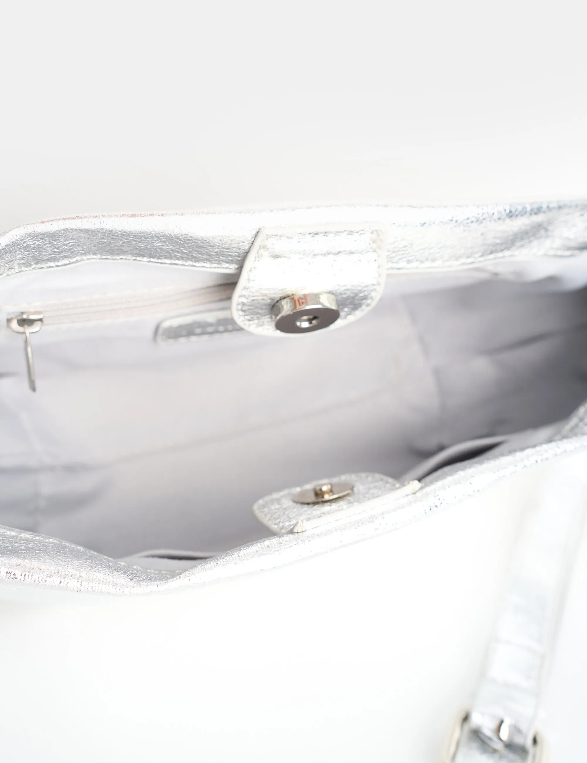 Lillian Cracked Silver Woven Strap Shoulder Bag