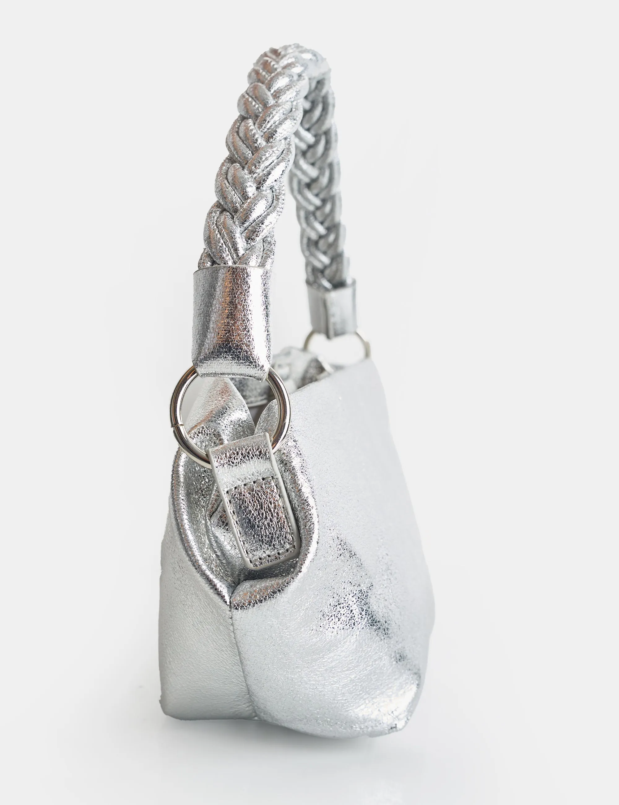 Lillian Cracked Silver Woven Strap Shoulder Bag