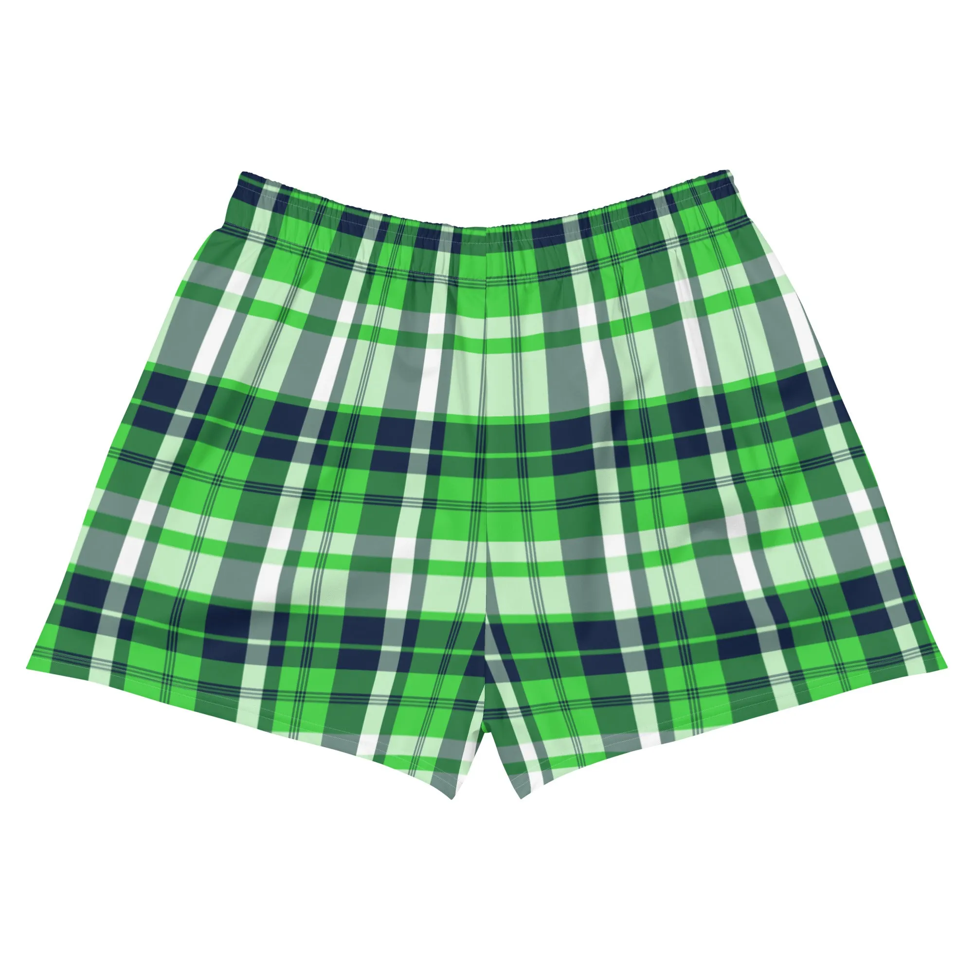 Lime and Navy Blue Preppy Plaid Women's Athletic Swim Shorts