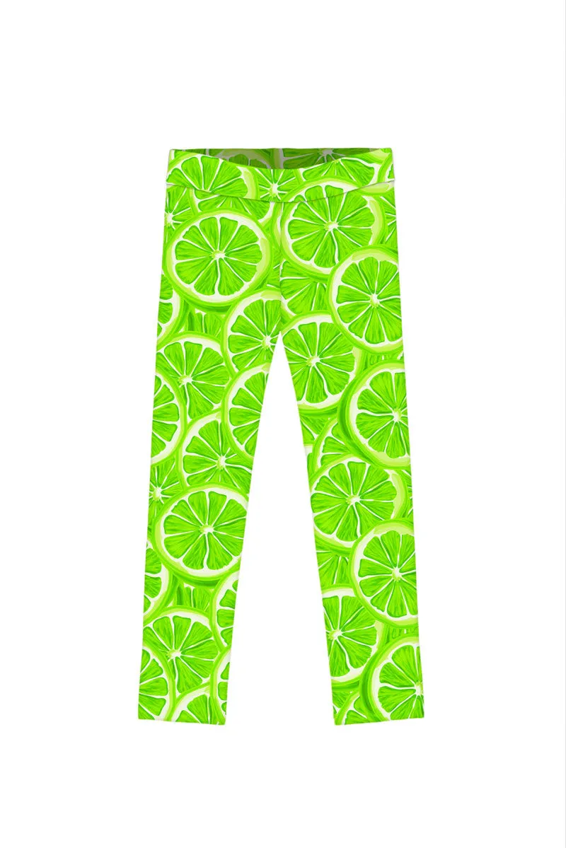 Lime Avenue Lucy Green Lemon Tropical Printed Sporty Leggings - Girls