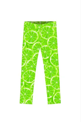 Lime Avenue Lucy Green Lemon Tropical Printed Sporty Leggings - Girls