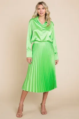 Lime Green High Waisted Pleated Midi Skirt