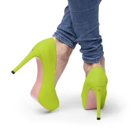 Lime Green Solid Color Print Designer Women's Platform 4 inch Heels (US Size: 5-11)