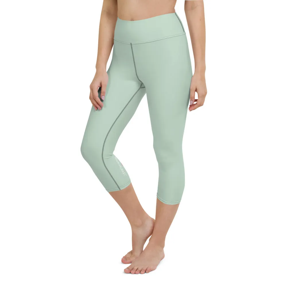 Lime Green Yoga Capri Leggings, Solid Pastel Green Color Women's Elastic Workout Capris Tights - Made in USA/EU/MX