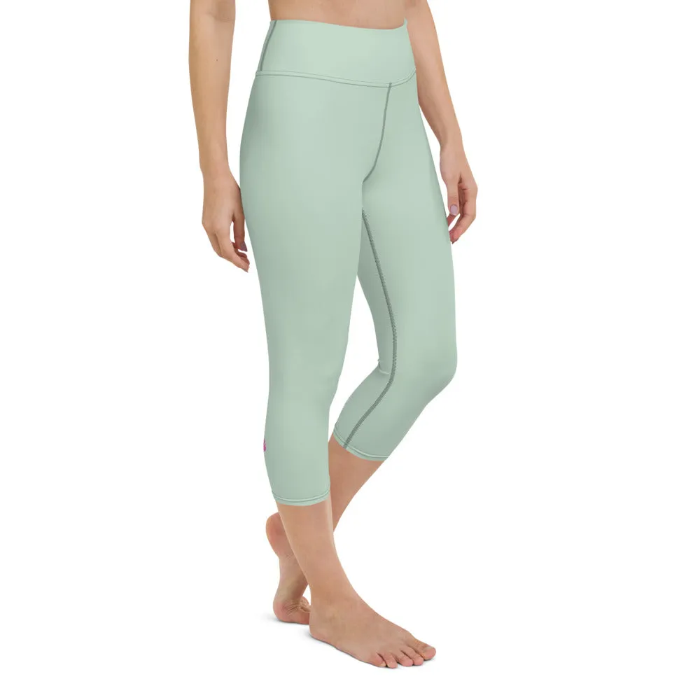 Lime Green Yoga Capri Leggings, Solid Pastel Green Color Women's Elastic Workout Capris Tights - Made in USA/EU/MX