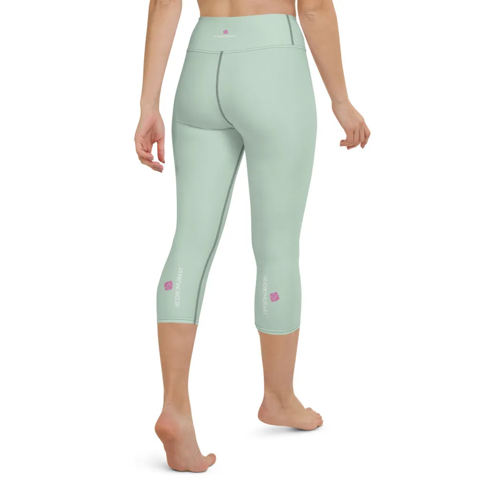 Lime Green Yoga Capri Leggings, Solid Pastel Green Color Women's Elastic Workout Capris Tights - Made in USA/EU/MX