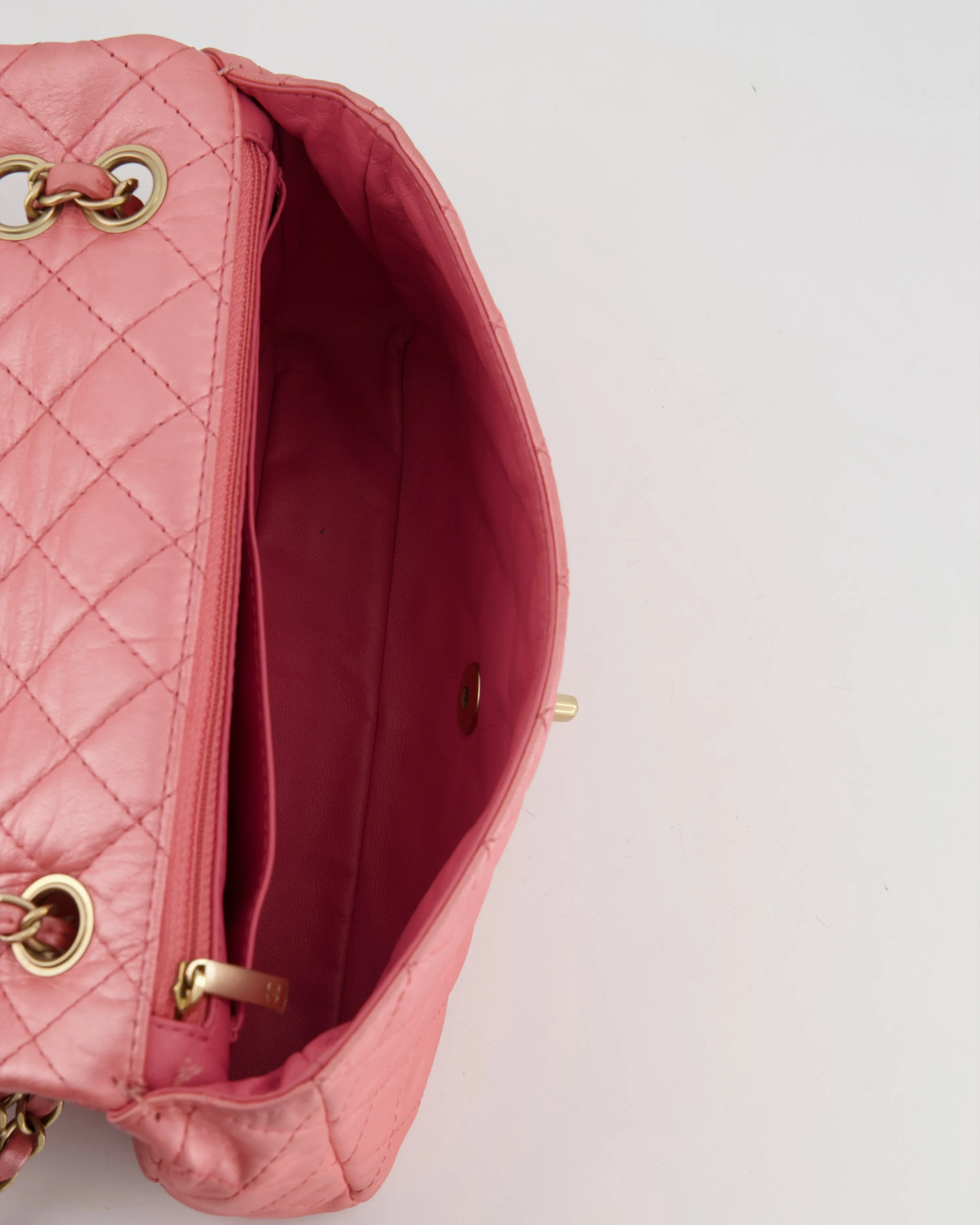 *LIMITED EDITION* Chanel Pink Metallic Single Flap Shoulder Bag in Lambskin Leather with Gold and Precious Stone Hardware