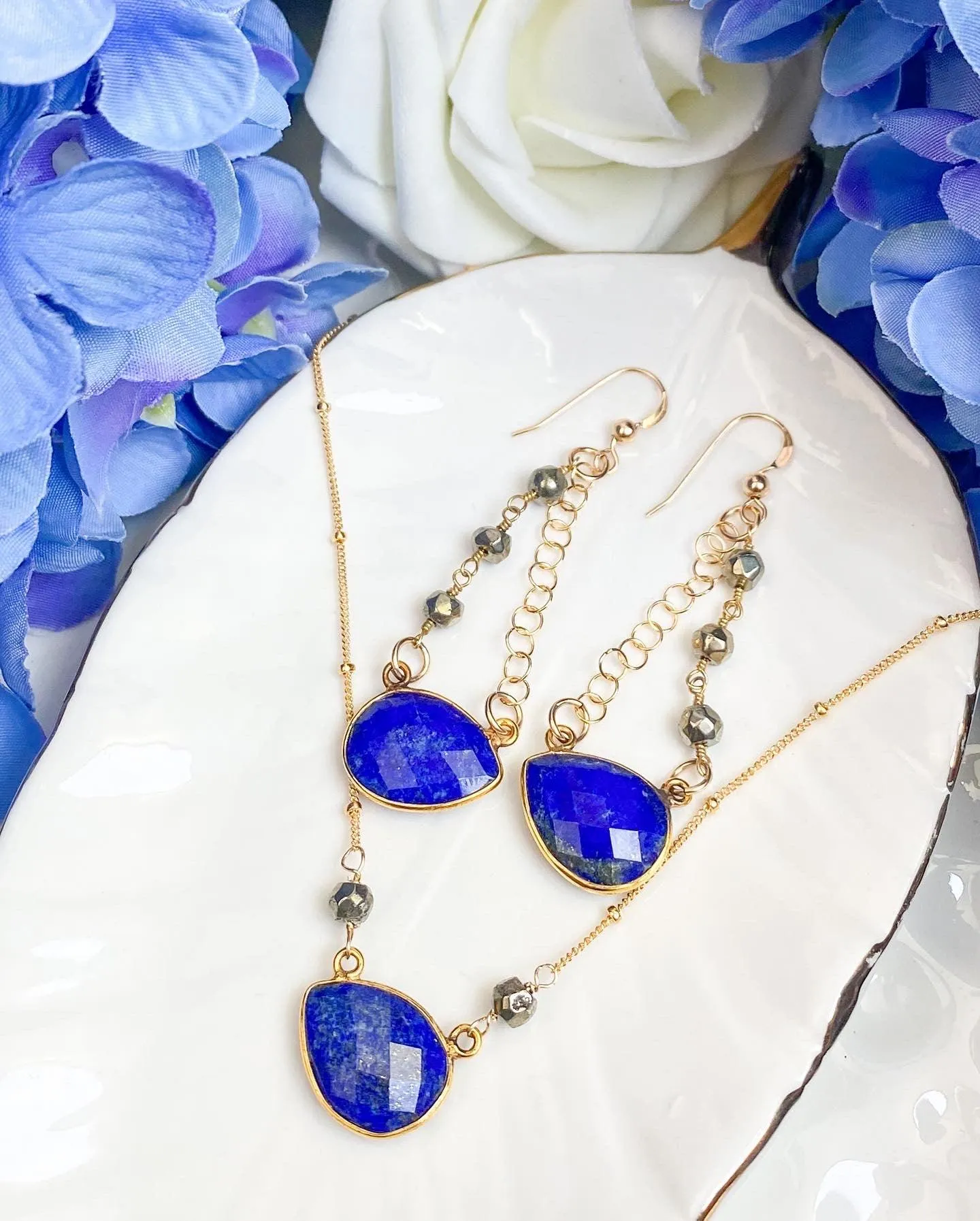 Limited Edition Everyday Golden Lapis Earrings and Necklace