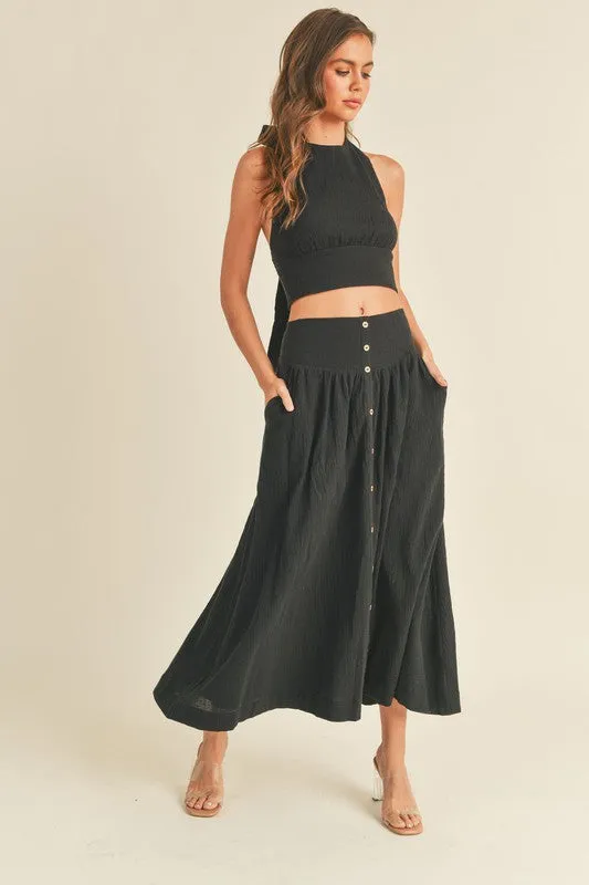 LINEN BLEND BUTTON DOWN MAXI SKIRT