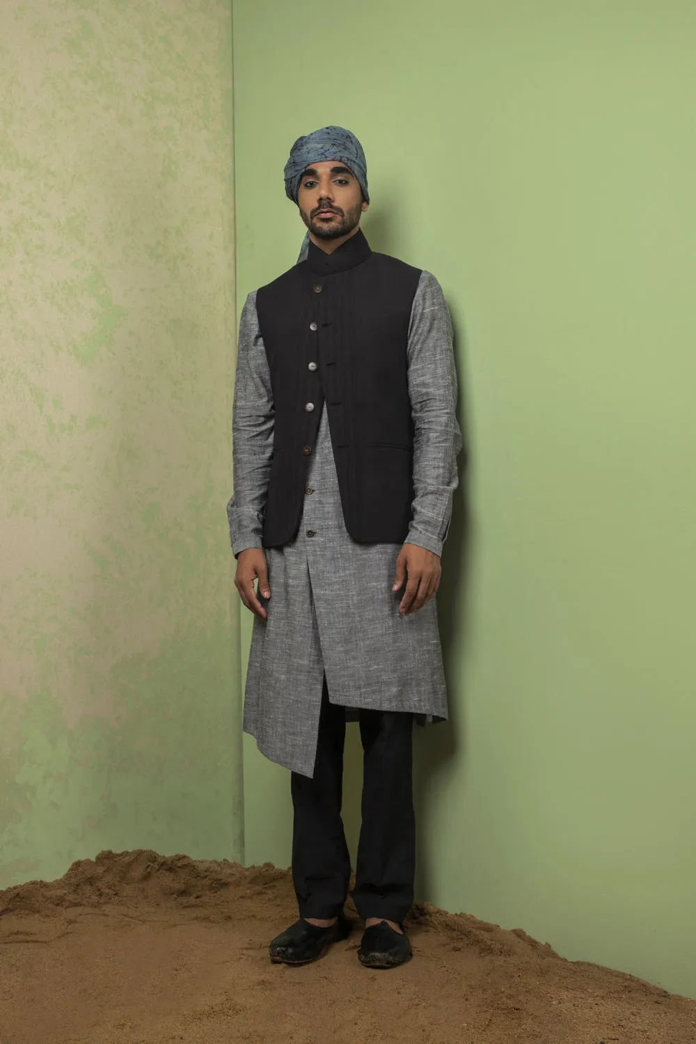 Linen Jacket With Kurta Set