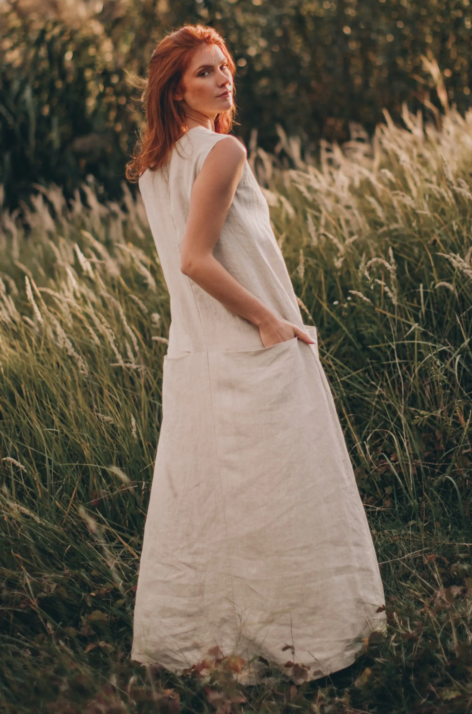 Linen Maxi Dress with Pockets