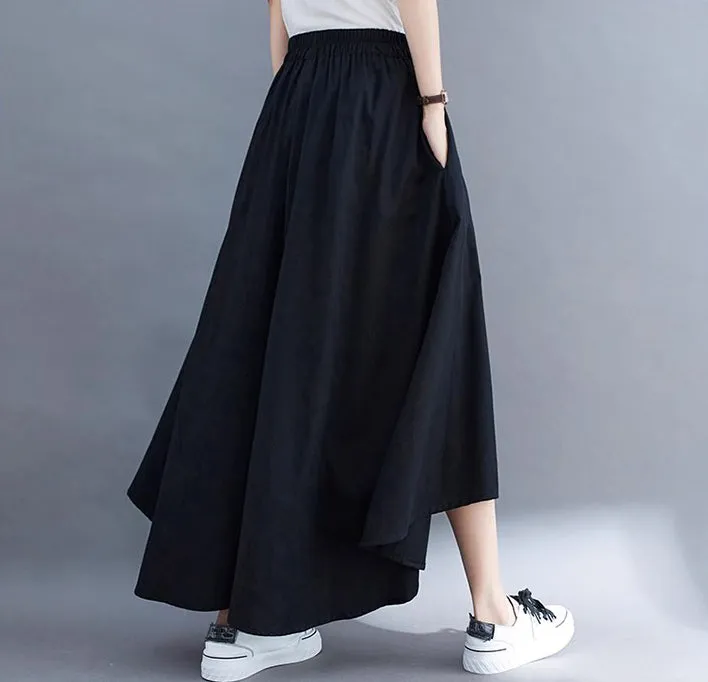 Linen pants/Cropped pants/Women linen skirt pants/Wide leg pants/cotton skirt pants/black pants/high waist pants/elastic waist Pants P0019