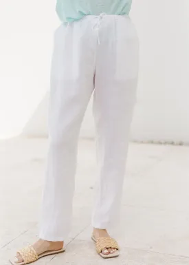 Linen Straight Leg Drawcord Pant White