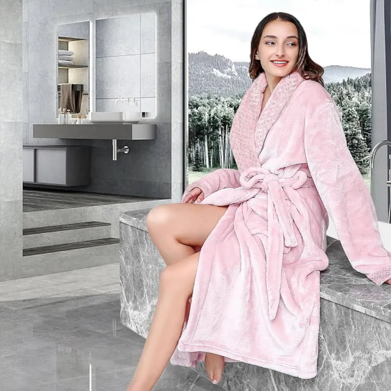 Linenova Fleece Flannel Shawl Collar with Pocket Bathrobe