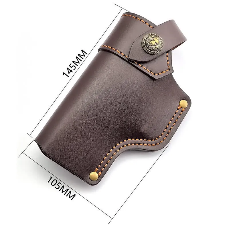 Lion Rivet Leather Holster With Retention Strap Belt Bag