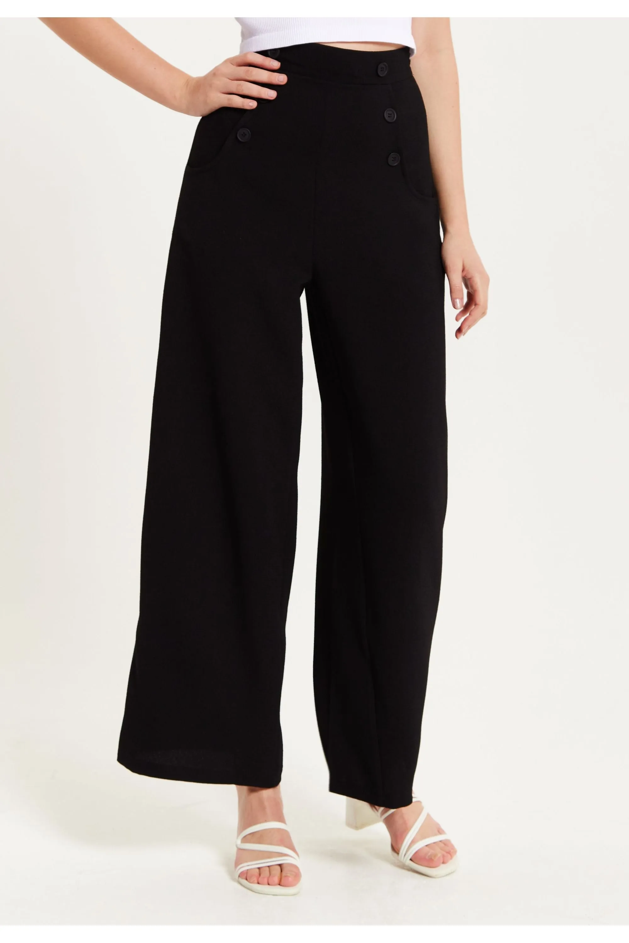 Liquorish Black Wide Leg Trousers