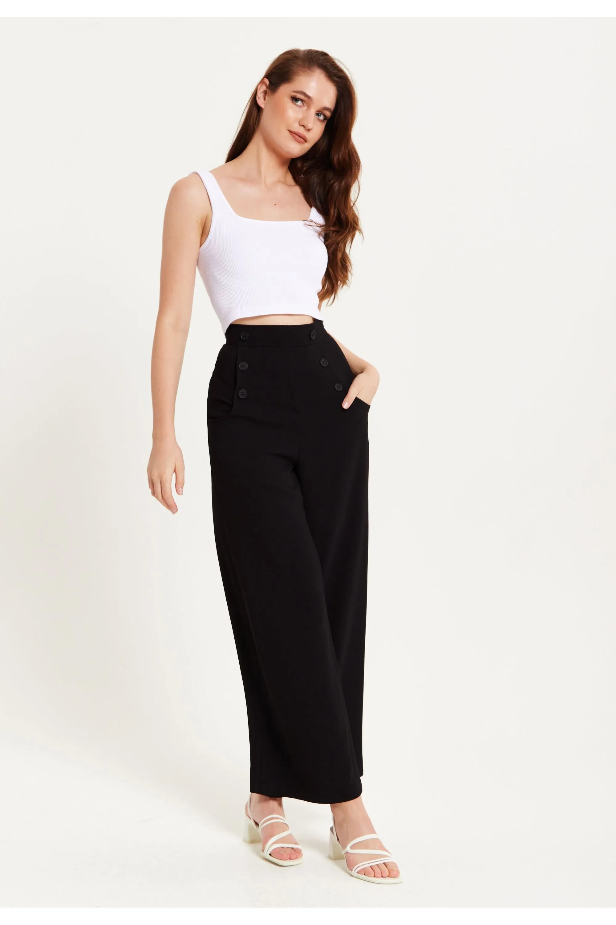 Liquorish Black Wide Leg Trousers