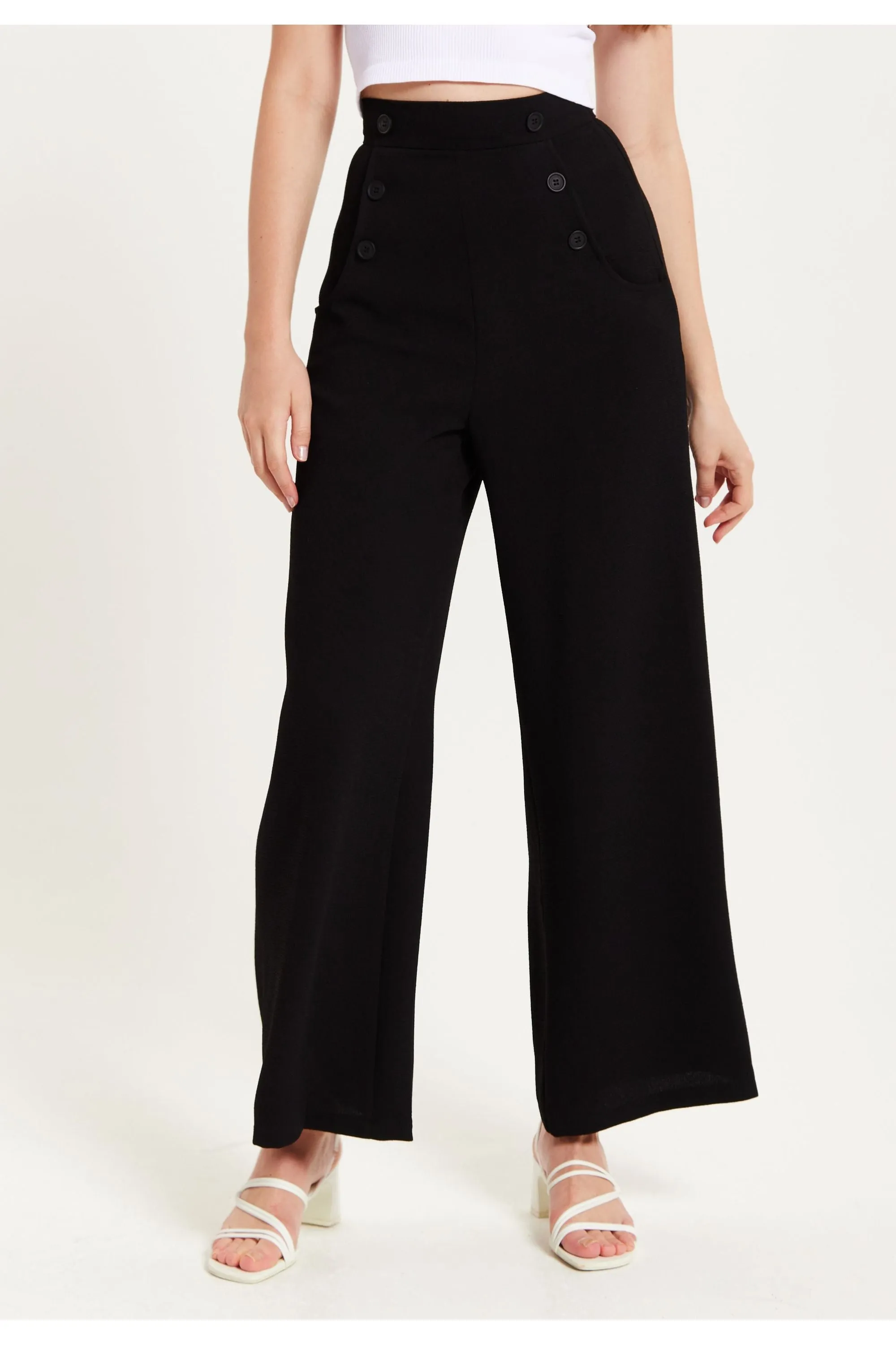 Liquorish Black Wide Leg Trousers