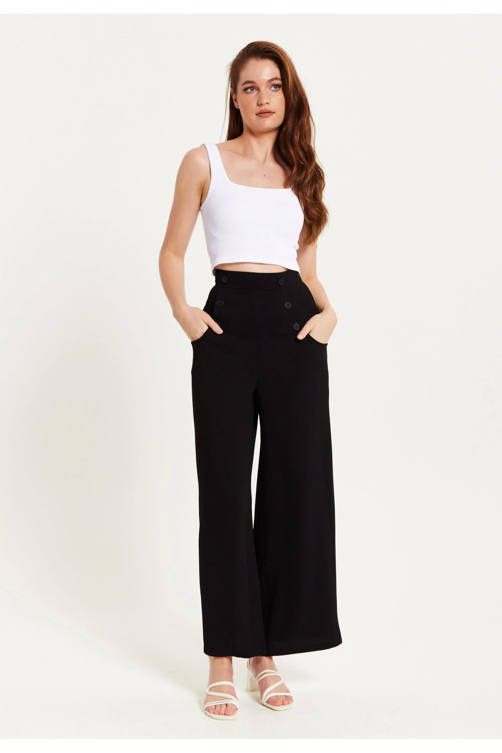 Liquorish Black Wide Leg Trousers