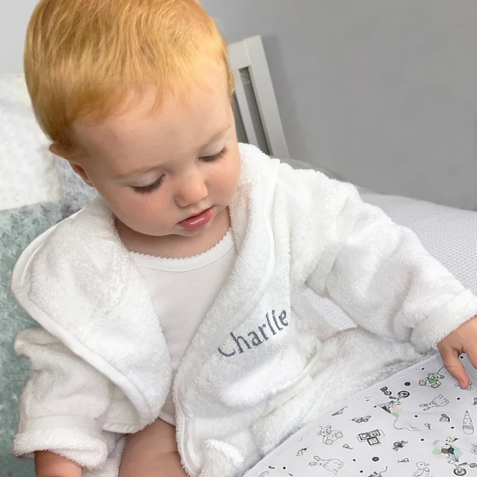 Little Bunny Bath and Bedtime Hamper, Grey - 6-12 Months with White Personalised Bathrobe