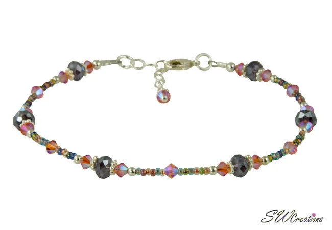 Lobelia Tanzanite Peach Crystal Beaded Anklet