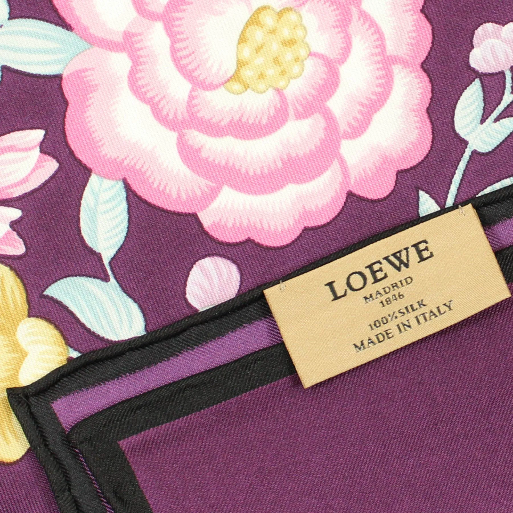 Loewe Scarf Purple Pink Floral - Twill Silk Square Foulard SALE