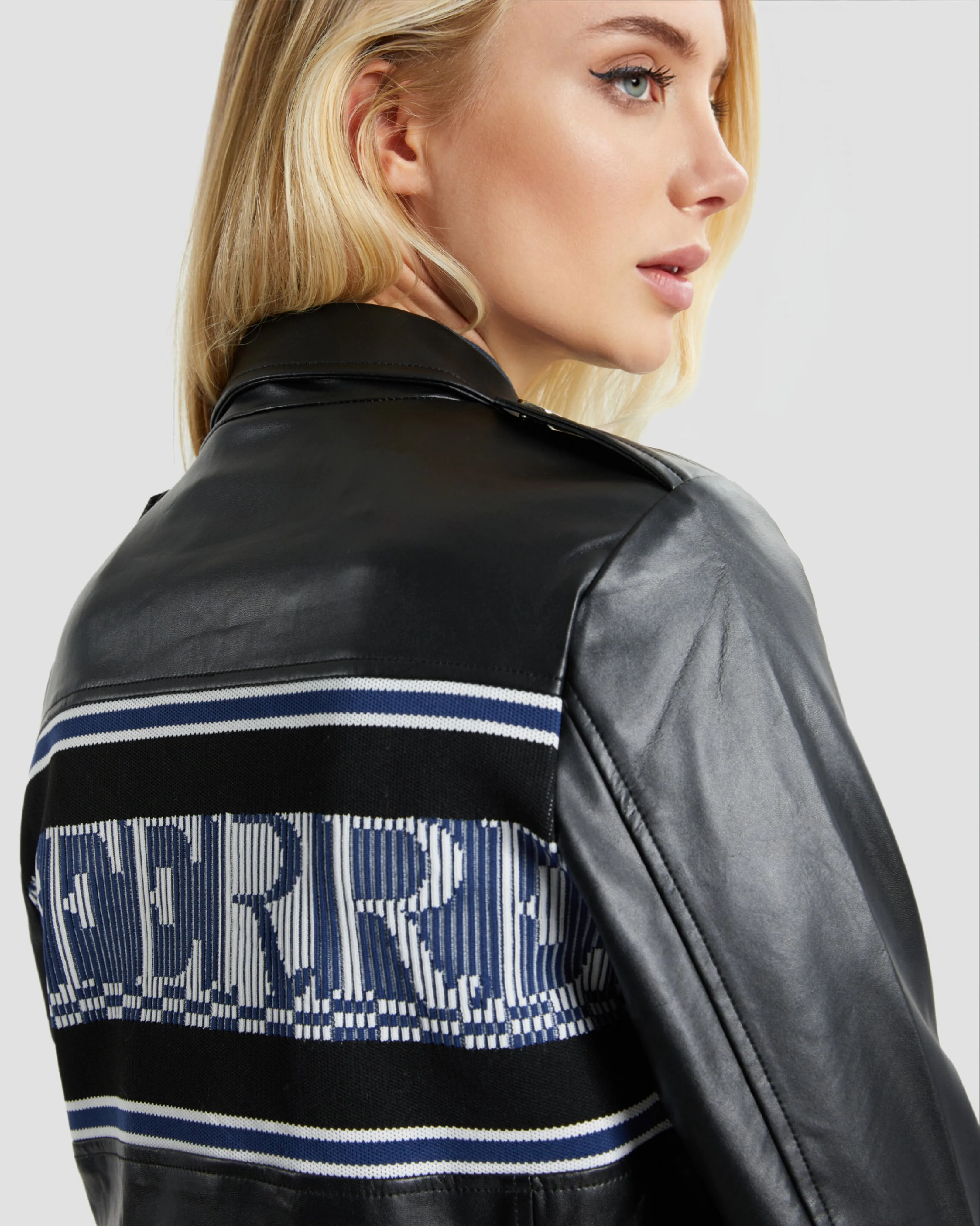 Logo Back Biker Leather Jacket